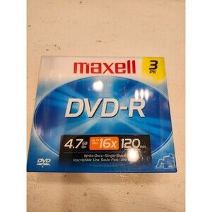 Maxell DVD-R 4.7GB 16x Speed 3 Pack Single-Sided 120 Min Discs New Sealed
